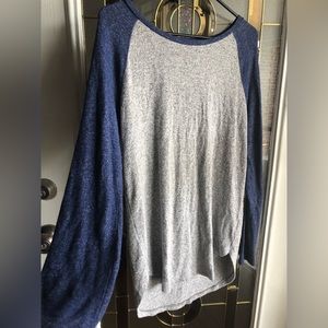 Blue and grey long sleeve T shirt